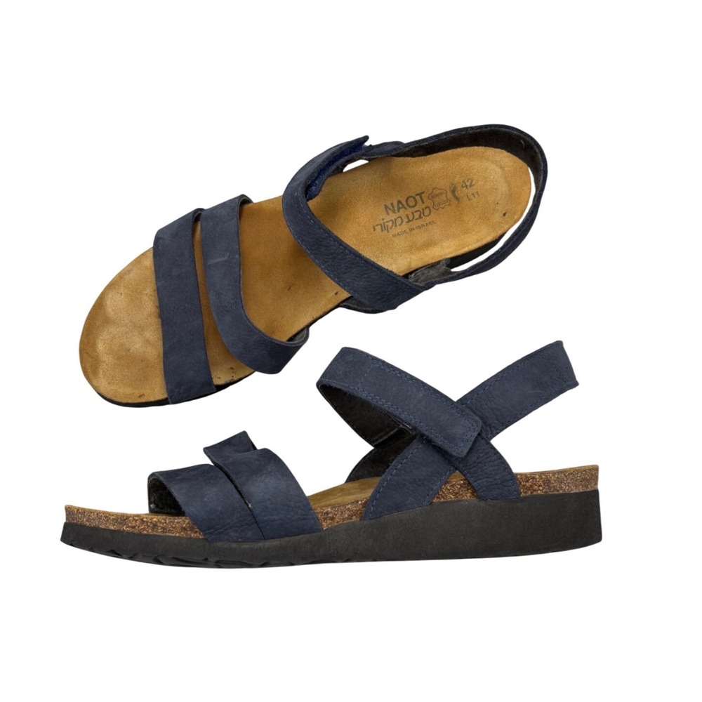 Naot Kayla Navy Blue Leather Strappy Wedge Sandals Womens Size 11 EU 42